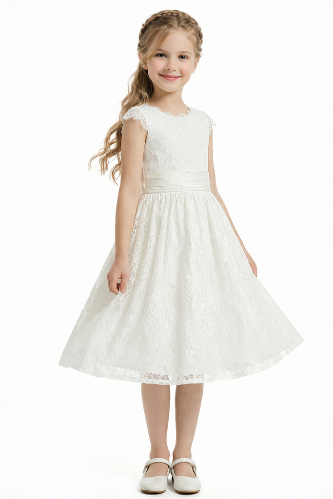 Lace Cap Sleeve Bow Princess Dress Flower Girl Dress Birthday Party Dresses