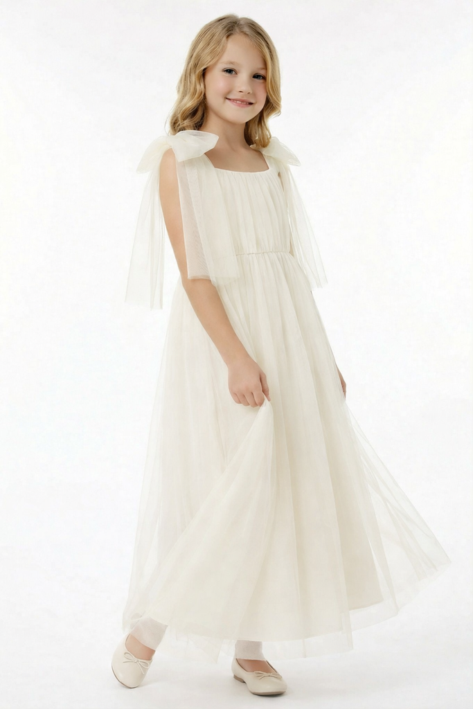Tie Belt That Forms a Bow Tulle Floor-length Princess Dress Flower Girl Dress Birthday Party Dresses