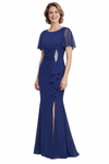 Elegant Chiffon Flutter Sleeves Mermaid Long Mother of The Bride Dresses Side Slit