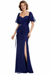 Elegant Flutter Sleeves Chiffon Mermaid Long Mother of The Bride Dresses Side Slit