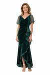 Elegant V-neck Flutter Sleeves Ruffles Velvet Mermaid Ankle-Length Mother Of The Bride Dresses