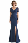 Elegant Mermaid V-neck Chiffon Lace Short Sleeves Mother of the Brides and Groom Dresses
