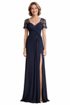 Elegant Short Sleeves V-Neck Lace Chiffon A-line Long Mother of The Bride Dresses