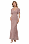 Elegant Glitter Jersey V-Neck Mermaid Ankle-Length Mother of The Bride Dresses