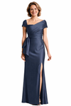 Elegant Mermaid Asymmetrical Satin Cap Sleeves Mother of the Brides Dresses Slit