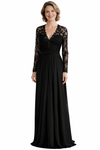 Elegant Chiffon V-neck Long Sleeves Lace Long Mother of The Bride Dresses