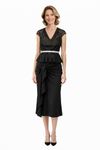 Elegant Stretchy Crepe Lace Applique V-Neck Midi Mother Of The Bride Dresses