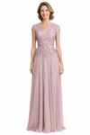 Trendy Chiffon V-Neck Cap Sleeves Lace Long Mother of The Bride Dresses