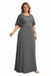 Elegant Chiffon Scoop Flutter Sleeve A-Line Long Mother of The Bride Dresses