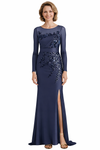 Elegant Mermaid Long Sleeves Lace Mother of the Brides Dresses Side Slit