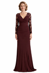 Elegant Mermaid V-neck Chiffon Long Sleeves Maxi Mother of the Brides Dresses