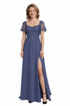 Elegant Square Lace Short Sleeves Chiffon A-Line Mother Of The Bride Dresses Online