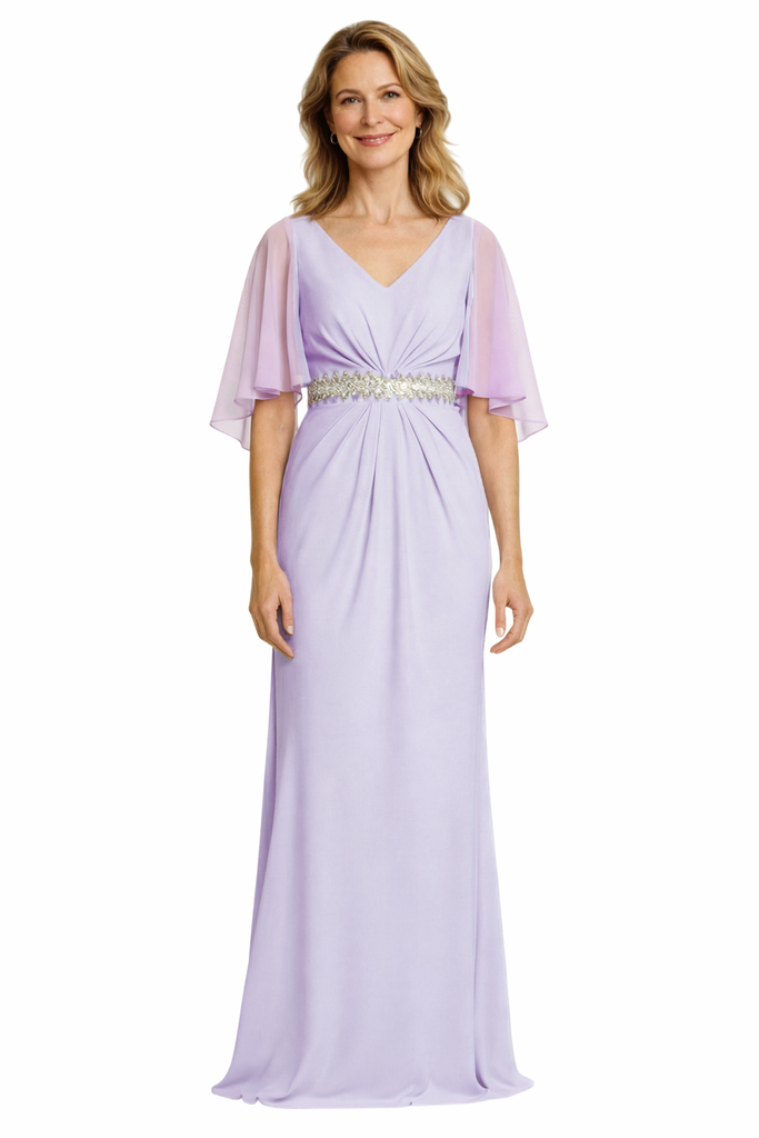 Elegant V-Neck bell Sleeves Chiffon Long Mother of The Bride Dresses