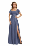 Elegant Short Sleeves Lace Applique Chiffon A-Line Mother Of The Bride Dresses