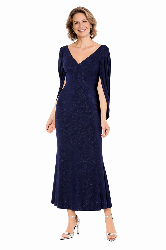 Elegant Glitter Jersey V-Neck Unique Ankle-Length Mother of The Bride Dresses