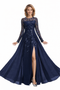 Modern Illusion Long Sleeves Lace Chiffon Mother Of The Bride Dresses Side Slit A-Line