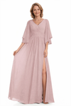 Elegant Half Sleeves Chiffon Side Slit A-Line Mother Of The Bride Dresses