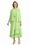 Elegant 3/4 Sleeves Chiffon A-Line Tea Length Mother Of The Bride Dresses With Jacket