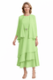 Elegant 3/4 Sleeves Chiffon A-Line Tea Length Mother Of The Bride Dresses With Jacket
