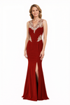 Elegant Crepe V-Neck Mermaid Side Slit Applique Long Mother Of The Bride Dresses