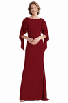 Elegant Crepe Scoop Flutter Sleeve Mermaid Long Mother of The Bride Dresses