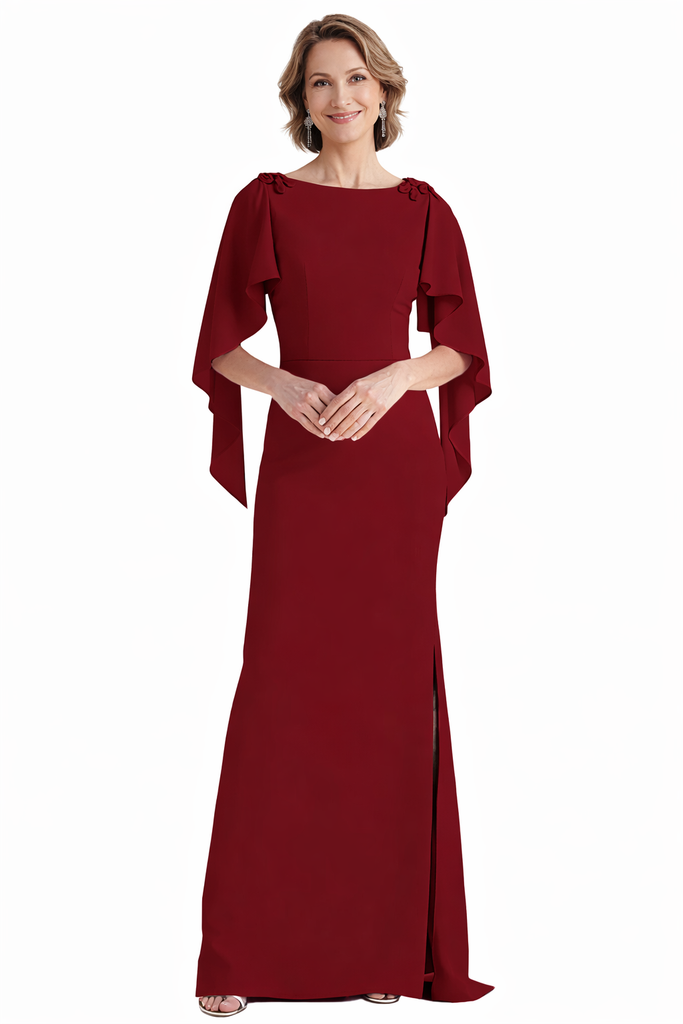 Elegant Crepe Scoop Flutter Sleeve Mermaid Long Mother of The Bride Dresses