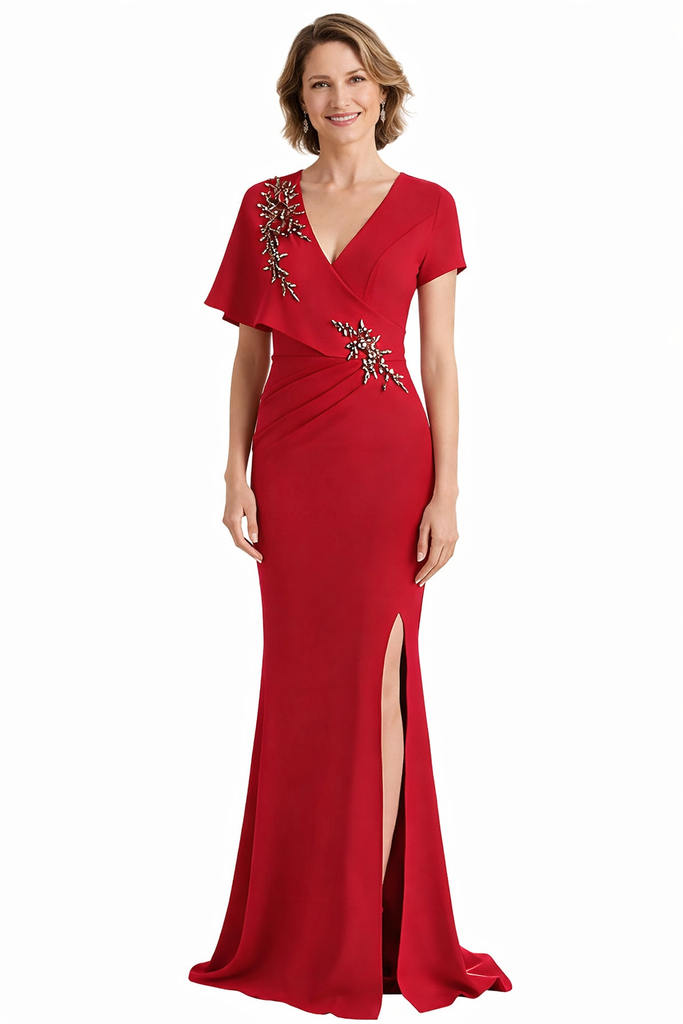 Elegant Mermaid V-neck Crepe Flutter Sleeve Mother of the Brides Dresses