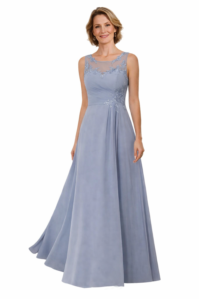 Elegant Chiffon Illusion Sleeveless A-Line Long Mother of The Bride Dresses