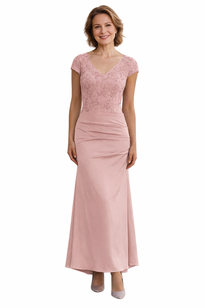 Elegant V-Neck Lace Cap Sleeves Chiffon Mermaid Short Mother Of The Bride Dresses