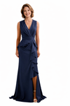Elegant V-Neck Side Slit Chiffon Ruffles Mermaid Floor-Length Mother of the Bride Dresses