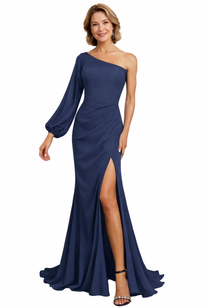 Elegant One Sleeve Side Slit Chiffon Mermaid Mother Of The Bride Dresses