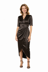 Elegant V-Neck Satin Half Sleeves Ruched Unique Midi Mother of the Bride Dresses
