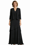 Elegant V-neck 3/4 Sleeves A-line Chiffon Grandmother of the Bride Dresses With Jackets