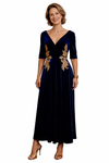 Elegant V-neck Half Sleeves Velvet A-Line Ankle-Length Mother Of The Bride Dresses