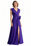 Elegant V-Neck Crepe A-Line Long Mother of the Brides Dresses Side Slit