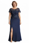Trendy Short Sleeves Lace Chiffon A-line Mother of The Bride Dresses Slit