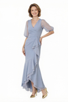 Modern Chiffon Puff Sleeves High Low Ruffle Mother of The Bride Dresses V-Neck