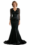 Elegant Mermaid V-neck Lace Long Sleeves Mother of the Brides Dresses