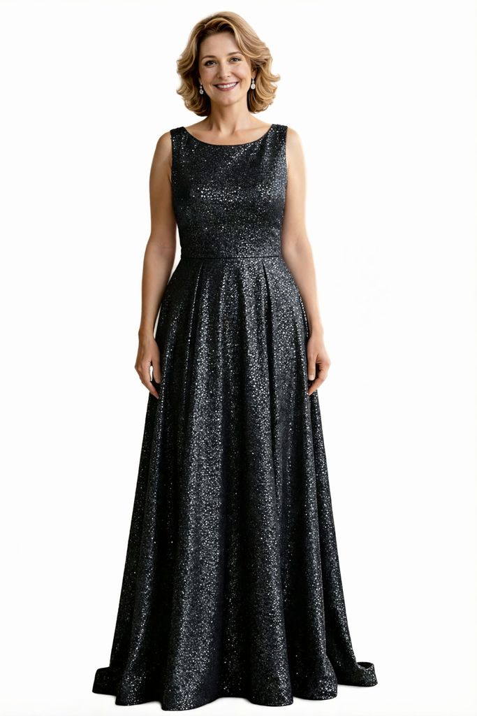 Glitter Jersey Scoop Sleeveless A-line Floor Length Mother of the Brides Dresses