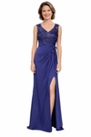 Elegant V-Neck Lace Beaded Chiffon Sleeveless A-line Mother of The Bride Dresses Side Slit