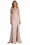 Elegant Illusion Lace Beaded Satin Young Mermaid Mother of the Brides Dresses Side Slit