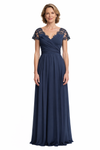 Elegant V-Neck Short Sleeves Lace Chiffon A-line Mother of The Bride and Groom Dresses