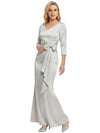 Mother of The Bride Dress Elegant V-Neck 3/4 Sleeve Satin Trumpet Maxi Gown