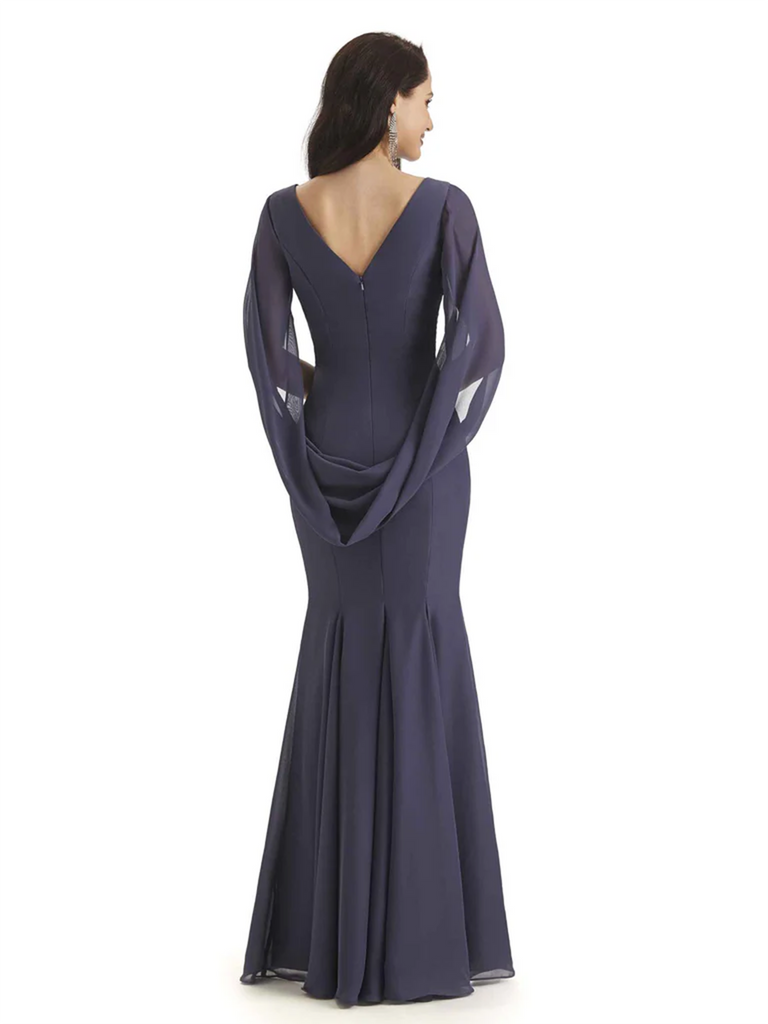 Casual Mermaid Chiffon Half Sleeves Long Mother of The Bride Dresses