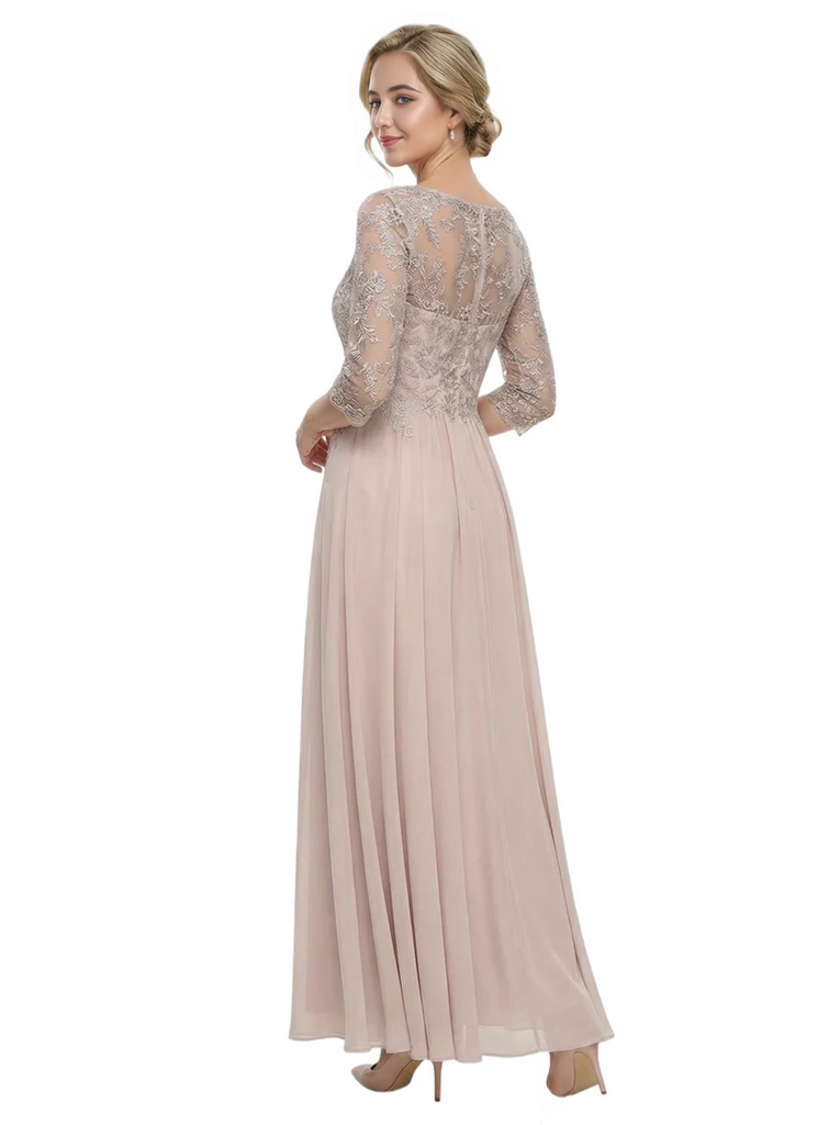 Mother of The Bride Gown V-Neck Half Sleeve Lace Chiffon Trumpet Maxi Dress Unique Sophisticated