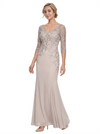 Mother of The Bride Gown V-Neck Half Sleeve Lace Chiffon Trumpet Maxi Dress Unique Sophisticated