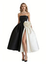 Elegant Black and White Satin Sweetheart A-Line Midi Mother Of The Bride Dresses