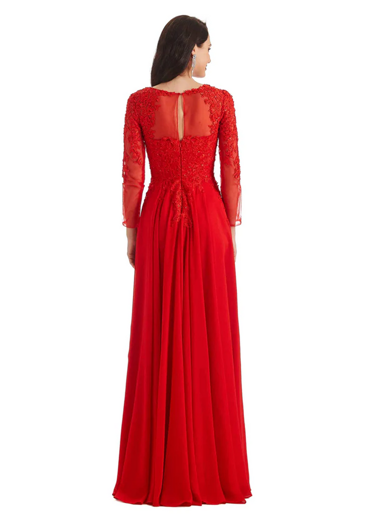 Elegant A-line Long Sleeves Lace Long Mother of The Bride Dresses