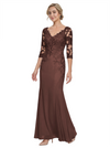 Mother of The Bride Gown V-Neck Half Sleeve Lace Chiffon Trumpet Maxi Dress Unique Sophisticated