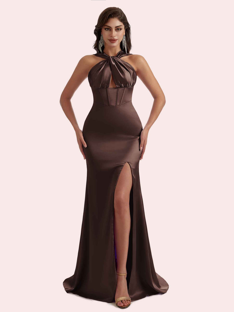 Sexy Mermaid Halter Side Slit Soft Satin Long Bridesmaid Dress for Wedding Sexy Mermaid Halter Side Slit Soft Satin Long Bridesmaid Dress for Wedding